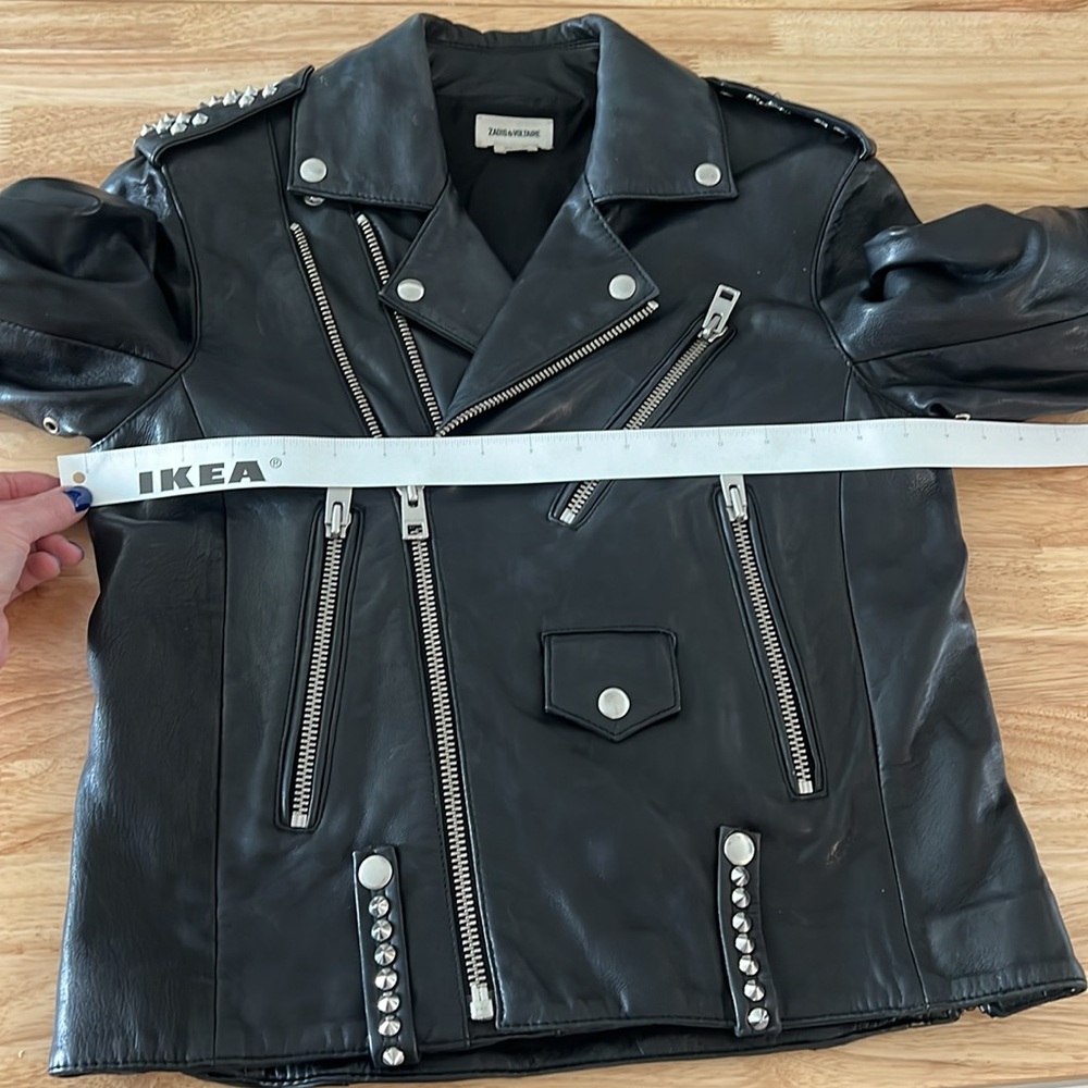 Zadig & Voltaire Studs Lambskin Black Leather Biker Jacket - Size M - Picture 8 of 9